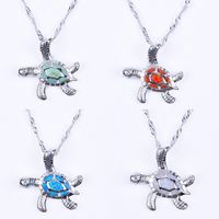 Wholesale Opal Turtle Pendant Necklaces Sterling Silver Chain Fashion Animal Design Unisex Charm Necklace Party Jewelry for Women Men Gift Colors