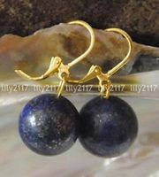 Wholesale Genuine Natural mm lapis lazuli Round Gem Gold Leverback Dangle Earring