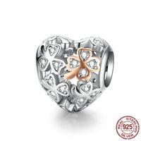 Wholesale Solid Sterling Silver Cz Clover Rose Gold Heart Charms Fit Original Bracelet Pendant Necklace DIY Fashion Making Accessories