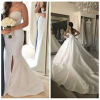 Wholesale Elegant Sequined Lace White Mermaid Wedding Dresses with Detachable Train Two Piece Wedding Dress with Side Slit Bridal Gown robe de soiree