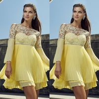 Wholesale Carla Ruiz Yellow Mother Of The Bride Dresses A Line Lace Appliqued Long Sleeve Wedding Guest Dress Arabic Short Formal Party Gowns