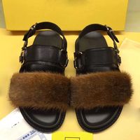 Wholesale Hot Sale high quality models New Good Quality Flat ermine sandals women fine with water mink hair cat