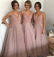 Wholesale Elegant V Neck Bridesmaid Dresses Sleeveless Sequins Beaded Wedding Guest Dresses With Pockets Country Style Vestidos