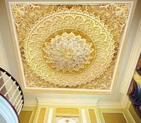 Wholesale Custom Photo Wallpaper Home Decor Large European Style Classical Pattern Luxury D Living Room Ceiling Gold diamond flower Murals Wallpaper