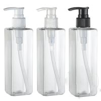 Wholesale ml Square transparent screw lotion pump bottle cc shower gel packaging container PET bottle with dispenser