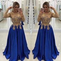 Wholesale 2019 Long Sleeves Mother of The Bride Groom Dresses Gold Appliques Beaded Royal Blue Long Evening Prom Gowns Formal BC0144