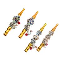 Wholesale Rhinestone metal pipe Beaded Cigarette Holder Alloy Hookah Mouth Diamond Arabic Shisha Narguile Filter smoking Accessories Tips pipes