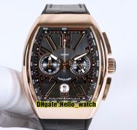 Wholesale Men s Collection New Vanguard Rose Gold Case V45 CC DT NR BR Black Dial Miyota Quartz Chronograph Mens Watch Stopwatch Leather Strap Watches