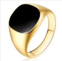 Wholesale Men s Solitaire Ring classic men Stainless steel finger k gold plated fashion jewelry black Enamel rings Party Gifts