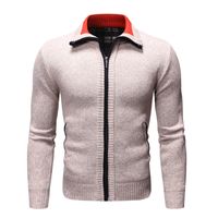 Wholesale Men s Sweater Youth Autumn and Winter Casual Solid Color Plus Velvet Thickening Men s Stand Collar Long sleeved Cardigan