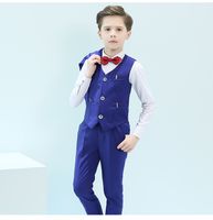 Wholesale Handsome One Button Notch Lapel Kid Complete Designer Handsome Royal Blue Pink Boy Wedding Suit Boys Attire Jacket Pants Tie Vest