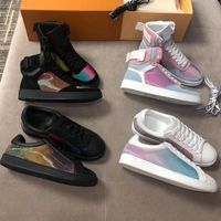 Wholesale mens and women calfskin high top sneakers Luxury Designer Rivoli sneaker boot rainbow trainer for Flower motifs vintage trainers colors