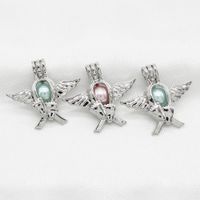 Wholesale Silver Wing Baby Footprint Pearl Cage Lockets Lava Bead Pendant Diffuser Necklace Jewelry Charms Perfume Essential Oil