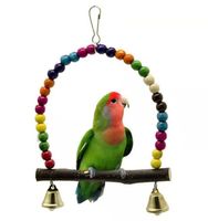 Wholesale New Home Natural Wooden Parrots Swing Toy Birds Perch Hanging Swings Cage With Colorful Beads Bells Toys Bird Supplies
