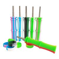 Wholesale Silicone Nectar Dab Collector Bamboo Shape Unbreakable Silicone Pipe Honey Dab Straw Dab Rigs Smoking Pipe Bong With mm Titanium Nail