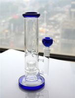 Wholesale Blue New Straight Tube glass bongs with colored diffuse stereo matrix dab rig water pipe mm joint quot tall
