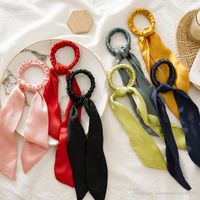 Wholesale Solid Color Hair Scrunchies Bow Women Accessories Ribbon Hair Bands Manual Ties Scrunchie Ponytail Holder Rubber Rope Vintage Long Bow