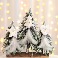 Wholesale Gold Silver Christmas Tree Pentagram Feather Pendant Christmas Decorations Five pointed Star Feather Hanging Ornaments JK1910