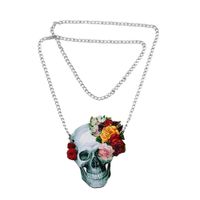Wholesale 1Pcs Flower Rose Skull Skeleton Wood Acrylic Pendant Chain Necklace Jewelry Gift Hot Sale