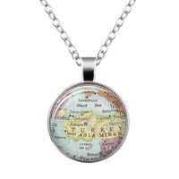 Wholesale New Globe Dome Necklace Earth World Map Pendant Glass Chain Jewelry Turkey Vintage Map Handmade Necklace
