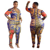 Wholesale Autumn Fashion Women s Sexy V Neck Dashiki African Print Chain Bodycon Jumpsuit Rompers Party Clubwear Long Sleeve Set