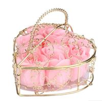 Wholesale 6pcs Artificial Roses Soap Flower Petal with Iron Basket Valentine Mothers Day Wedding Gift Rose Flowers