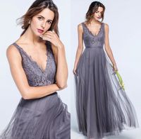 Wholesale Sexy Tulle Bridesmaids Dresses for Summer Weddings A Line V Neck Bohemian Pleats Guest Dresses Lace Evening Gowns