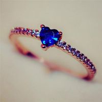 Wholesale Blue Rings Cubic Zircon Stone Heart Ring for Women Girl Rose Gold CZ Crystal Bague Engagement Wedding Jewelry anillos mujer S3