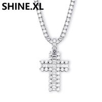 Wholesale Fashion Iced Out Silver Cross Necklace Jewelry Women Wedding Shiny CZ Zircon Crystal Pendant Necklace Party Gift