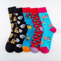 Wholesale Fashion cheese Guitar Magic Cube Pattern Novelty Crew Wedding Socks Men s Funny Creative Casual Cotton Colorful Socks For Male