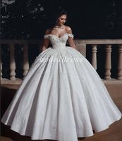 Wholesale Princess Arabric Ball Gown Wedding Dresses Off Shoulder Floor Length Flowers Beads Church Garden Bridal Gown Plus Size Vestido de novia