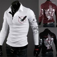 Wholesale Designer Solid Color Long Sleeve T Shirt Eagle Tattoo Print Slim Sports Explosion Top Mens Lapel Fashion