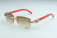 Wholesale 2021 XL Diamond Sunglasses Red Natural Wooden Arm Glasses Unisex Lens Thickness
