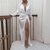 Wholesale Summer Autumn Women Solid Sexy Dresses V neck Long Sleeve High Waist Casual Dress for Womens Lapel Neck Split Night Club Party