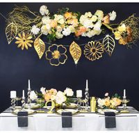 Wholesale 8pcs Gold Flowers and Leaves Sliver Large Pierced Flower decors Wall Stickers Xmas Home Decor Mural birthday party Decoration LXL1143