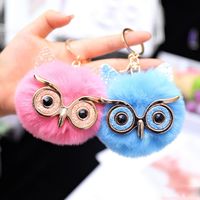 Wholesale Lovely Sequin Ear Owl Keychains For Girls Boy Fluffy Fake Animal Fur Ball Key Chain Charm Women Bag Key Ring Teacher Gift
