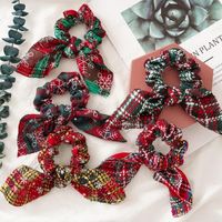 Wholesale INS Color Women Girls Christmas Red Green XMAS Snow Elastic Ring Hair Ties Accessories Ponytail Holder Hairbands Bunny Ears Scrunchies