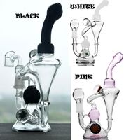 Wholesale Pink white black Double Recycler Glass Bongs glass hitman Bong mm glass joint oil rig dab Rig