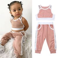 Wholesale Summer Toddler Girls Clothes Sets Pink Sportswear Vest Tank Tops Long Pants Two Pieces Outfits Set Tracksuit Mesh Patchwork