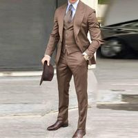 Wholesale Brown Groom Tuxedos Peak Lapel Mens Wedding Tuxedos Fashion Man Jacket Blazer Piece Suit Jacket Pants Vest Tie