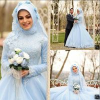 Wholesale Robe De Soiree Arabic Muslim long sleeve high neckline wedding dress ball gown modest women vintage gothic wedding dresses hot sale
