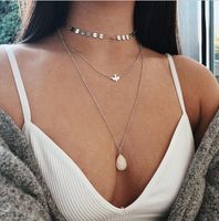 Wholesale Three layers necklace Coin chain choker Peace Pigeon chain Acrylic water drop pendant O metal chain silver gold color plated women gift