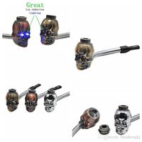 Wholesale Newest Mini Herb Skull Head Shape Filter Smoking Pipe Bent Lip Induction Electronic lighting Great High Quality Innovative Design Hot Cake