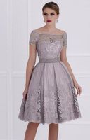 Wholesale 2019 Sexy Design Short Sleeves A Line Short Mother of the Bride Dresses Mini Bridesmaid evening dress party dress Prom gown With Lace