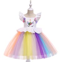 Wholesale Goldenshield Hot girl s unicorn pageant dresses Princess Fly sleeve girls costumes tulle shell popular style