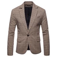 Wholesale Men s Trench Coats Casual Plaid Jacket Buttons Trends Business Wedding Daily Long Sleeve Tops Khaki Grey XL