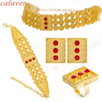 Wholesale Ethiopian Gold Color Jewelry sets Colored Stone Chokers Necklace Earrings Ring Bracelet African Wedding Eritrean for Women