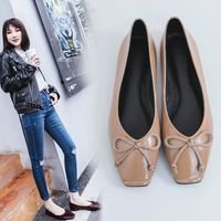 Wholesale Leather Shoes Women s Full grain Leather Square Head Flat Heel Low Cut Casual Shoes Spring And Autumn Korean style Bow Casual Sh