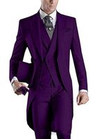Wholesale Design White Black Grey Light Grey Purple Burgundy Blue Tailcoat Men Party Groomsmen Suits in Wedding Tuxedos Jacket Pants Tie Vest