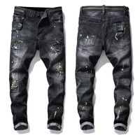 Wholesale Unique Mens Ribbon Panelled Skinny Black Jeans Fashion Slim Fit Washed Motocycle Denim Pants Patches Hip HOP Trousers